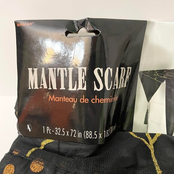 Amscan Black Spiderweb Polkadot Glitter Halloween Mantle Scarf 32.5 x 72 Inch - Picture 3 of 13